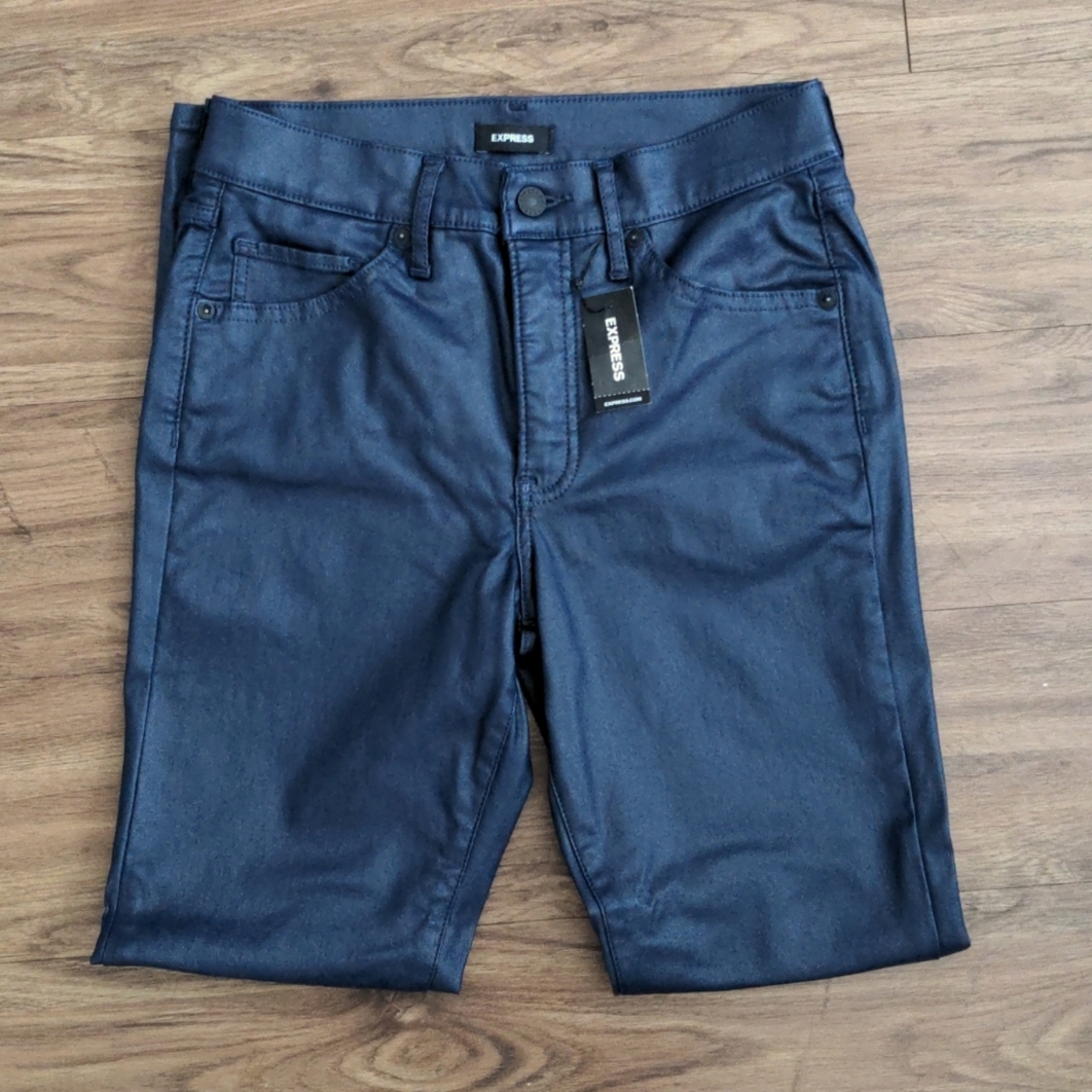 NWT Express Blue Metallic Skinny Pants